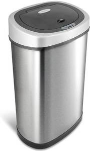 lot 53885 image: NINESTARS DZT-50-9 Automatic Touchless Infrared Motion Sensor Trash Can, 13 Gal 50L, Stainless Steel Base (Oval, SilverBlack Lid)
