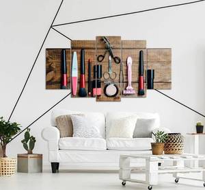 lot 53887 image: iLOOKLiKE Beauty Salon Decoration Makeup Tools Canvas Wall Art Murals Pictures for Home Bedroom Bathroom Make up Room 5 Panels