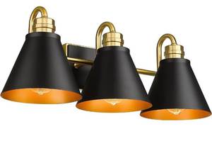 lot 53894 image: AUTELO 3-Light Bathroom Vanity Lights, Black and Gold Bathroom Light Fixture Over Mirror, 23 inch Wall Lights W9077-3