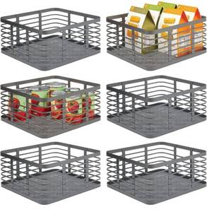 lot 53899 image: mDesign Steel Metal Wire Kitchen Food Storage Organizer Bin Basket for Pantry Organization - Wired Farmhouse Basket with Handle for Shelves - Carson Collection - 6 Pack, Dark Gray
