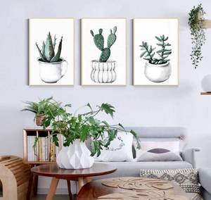 lot 53900 image: ArtbyHannah 3 Pack 16x24 Inch Botanical Framed Catcus Canvas Wall Art Decor with Tropical Plant Artwork Prints Picture for Home Decoration, Ready to Hang