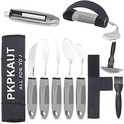 PKPKAUT Weighted Parkinsons Utensils for Hand Tremors, Weighted Silverware  for Parkinsons Patients Arthritic Hands, Built Up Utensils for Adults