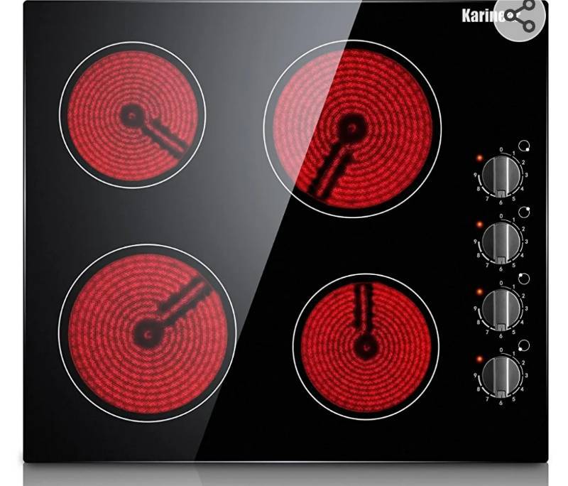 Karinear 24 Inch 3 Burners Built-in Electric Ceramic Cooktop-Knob Control