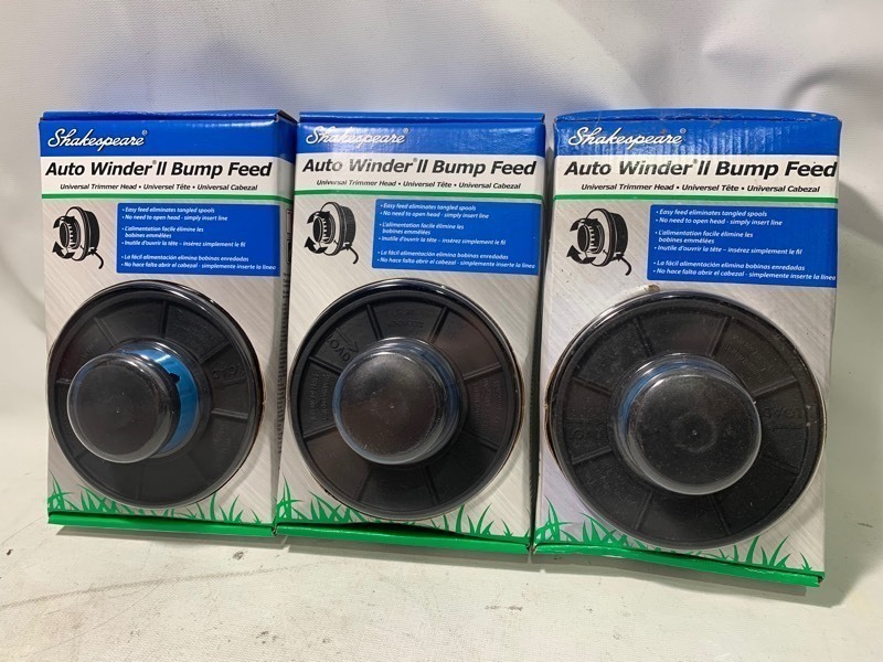 lot 188 image: 3 New Shakespeare Auto Winder II Bump Feed Universal Trimmer Heads