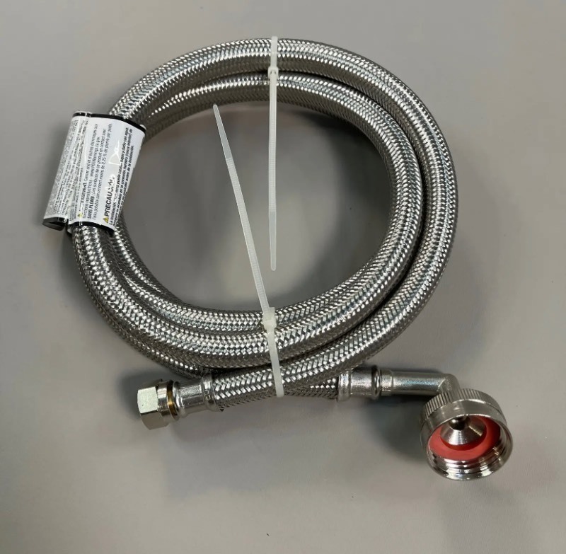 lot 201 image: New ELECTROLUX 6 ft Dishwasher Braided Stainless Waterline Molded 34 Hose Elbow