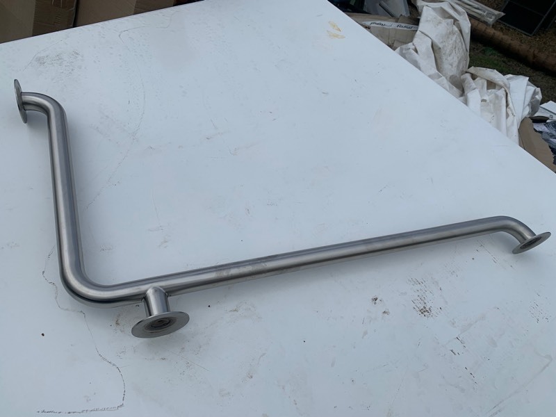 lot 257 image: 1 New 90 Degree Corner Bathroom Stainless Steel Stability Bar