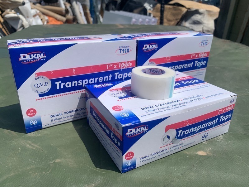 lot 306 image: 3 New Boxes of 36 Dukal 1x10yds Transparent Tape Roles (12 roles per box)
