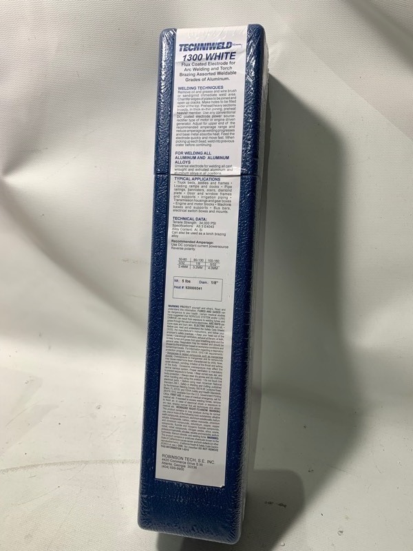 lot 334 image: New Techniweld Welding Rods 1300 White Flux Coated 18 Alum Diameter Electrode (5lbs Pack)