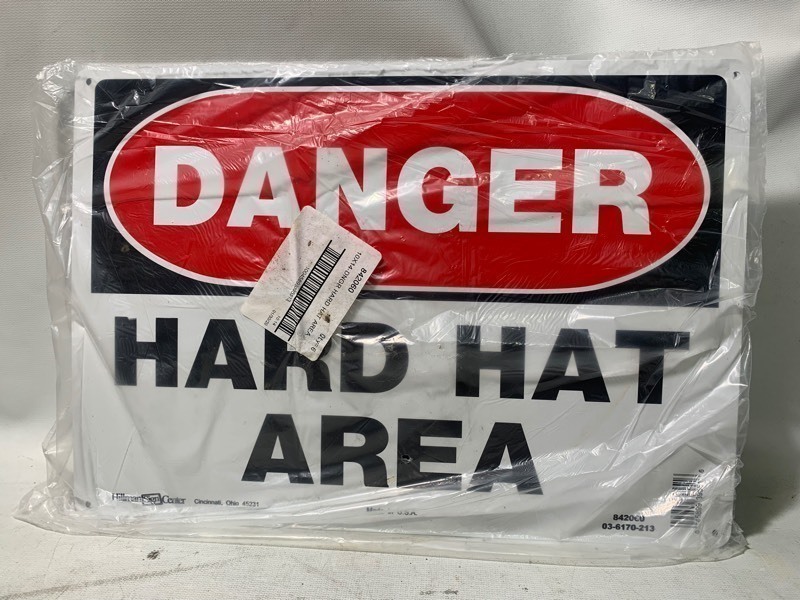 lot 343 image: New Set of 6 Aluminum DANGER Hard Hat Area Signs