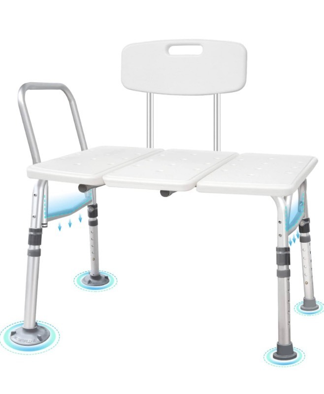 lot 136 image: New Nurhome Heavy Duty Bathtub Transfer Bench w Back and Side Arm Shower Chair
