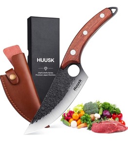 lot 12 image: New Huusk Viking Japanese Meat Cleaver Forged Boning Knife w Sheath, High Carbon Japan Stainless