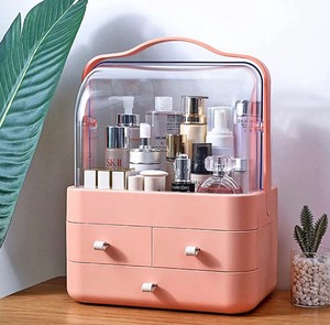 lot 46 image: New YGJT Makeup Cosmetics Skincare Organizers Box, Pink. Waterproof&Dustproof, Make up Organizers and Storage for Vanity with Lid and Drawers, Cosmetic Display Cases for Countertop, Bathroom