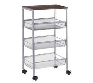lot 52 image: New NEX 3-Tier Rustic Kitchen Cart MDF Wood Top and Metal Frame, Silver