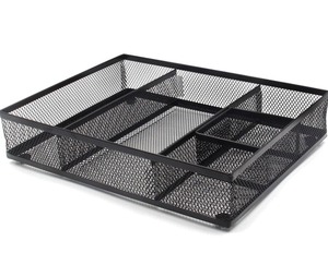 lot 82 image: 3 New Coasdigi Mesh Collection Desk Drawer Organizer Accessories Tray 4 Compartments Multi-use Storage Box, Black