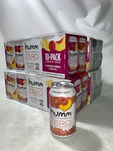 lot 125 image: 4 Cases of 40 Total Humm Probiotic Zero Sugar Keto Friendly Kombucha Varity Pack, Raspberry Lemonade & Peach Tea (10pc per Case)