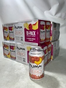 lot 122 image: 4 Cases of 40 Total Humm Probiotic Zero Sugar Keto Friendly Kombucha Varity Pack, Raspberry Lemonade & Peach Tea (10pc per Case)