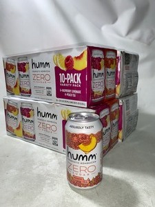 lot 123 image: 4 Cases of 40 Total Humm Probiotic Zero Sugar Keto Friendly Kombucha Varity Pack, Raspberry Lemonade & Peach Tea (10pc per Case)