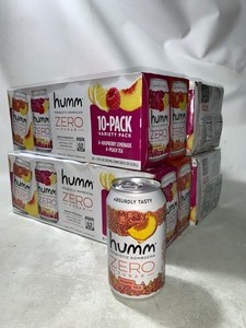 lot 130 image: 4 Cases of 40 Total Humm Probiotic Zero Sugar Keto Friendly Kombucha Varity Pack, Raspberry Lemonade & Peach Tea (10pc per Case)