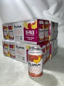 lot 127 image: 4 Cases of 40 Total Humm Probiotic Zero Sugar Keto Friendly Kombucha Varity Pack, Raspberry Lemonade & Peach Tea (10pc per Case)