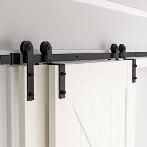 lot 9236 image: skysen 6FT Heavy Duty Sliding Barn Door Hardware Single Track Bypass Double Door Kit Black(Bypass I Shape-1)