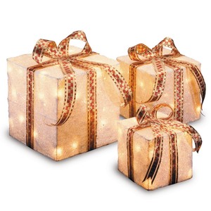 lot 9240 image: National Tree PreLit White Sisal Gift Box Assortment