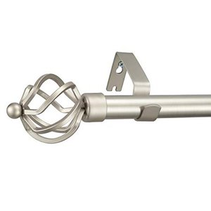 lot 9244 image: Yunnephele 1 inch Diameter Adjustable Curtain Rod 28-48 inch with Twisted Cage Finials, Single Drapery Rods for Window, Nickel Brushed Metal Iron Curtain Rods Set