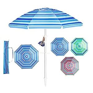 lot 9250 image: Aoxun Beach Umbrella, 7ft Umbrella with Sand Anchor & Tilt Aluminum Pole, Portable UV 50 Protection Beach Umbrella with Carry Bag Blue (B09PMN5RGS)