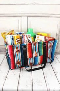 lot 9273 image: NGIL Southwest Serape with Black Trim Collapsible Haul-it-All Basket with Mesh Pockets (similar style)