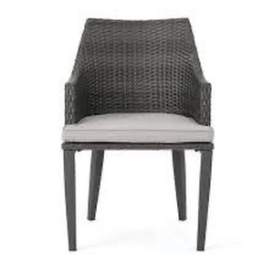 lot 9278 image: GDF Studio Jocelyn Outdoor Wicker 2 Piece Dining chair Cushion Gray and Light Gray