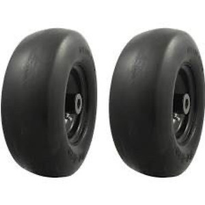 lot 9285 image: MARASTAR 00232-2pk Universal Fit Flat Free 11x4.00-5 Lawnmower Tire Assembly, Black