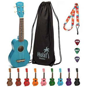 lot 9311 image: Hola Music HM-21BU Soprano Ukulele Bundle with Canvas Tote Bag Strap and Picks Blue
