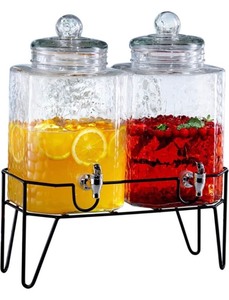 lot 9317 image: 1.5 Gallon Each Glass Beverage Drink Dispensers with Metal Stand (Set of 2), 8.2 x 16.8, Clea
