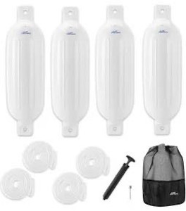 lot 9339 image: Affordura Boat Fender 4 Pack Boat Bumpers Fenders with 4 Ropes, Boat Bumpers for Pontoon Boat Fenders Inflatable