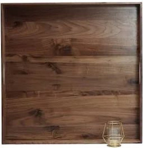 lot 9340 image: MAGIGO 24 x 24 Inches Extra Large Square Black Walnut Wood Ottoman Tray with Handles, Serve Tea, Coffee or Breakfast in Bed, Classic Wooden Decorative Serving Tray