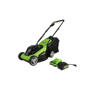 lot 9348 image: Greenworks - 13 in. 24-Volt Cordless Walk Behind Lawn Mower (4.0Ah Battery & Charger Included) - Green