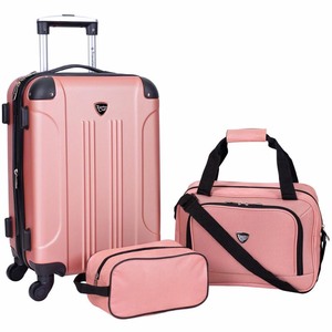 lot 9350 image: Travelers Club Chicago Hardside Expandable Spinner Luggage, Rose Gold, 3 Piece Set (B07Z8RMCXN) - handle broken