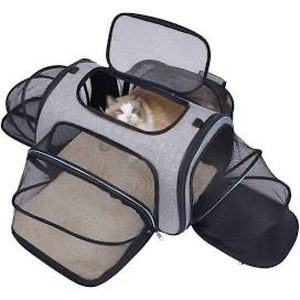 lot 9352 image: Siivton Airline Approved Pet Carrier, Soft Sided Pet Travel Carrier 4 Sides Expandable Cat Carrier with Fleece Pad for Cats, Puppy and Small Dogs