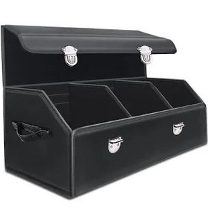 lot 9398 image: Zrpiot Car Trunk Organizer - Trunk Organizers And Storage Suv - 30 inches Leather Collapsible Trunk Cargo Organizer,Multi-Compartment Adjustable Auto Grocery Large Storage Box(Black)