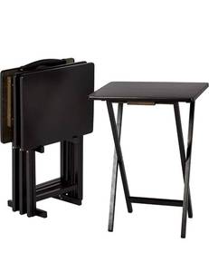 lot 70014 image: Amazon Basics Classic TV Dinner Folding Trays with Storage Rack - 4-Pack, Black
