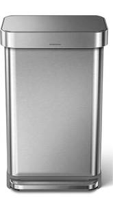 lot 70024 image: $simplehuman 45 Liter  12 Gallon Rectangular Hands-Free Kitchen Step Trash Can with Soft-Close Lid, Brushed Stainless Steel