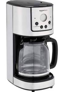 lot 70034 image: Amazon Basics 12-Cup Digital Coffeemaker with Carafe and Reusable Filter, Stainless Steel, Black