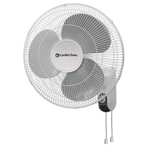 lot 70035 image: Comfort Zone 16 3-Speed Oscillating Wall-Mount Fan Adjustable Tilt White