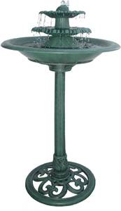 lot 70036 image: Alpine Corporation 3-Tier Outdoor Vintage Pedestal Fountain Bird Bath Molded Polyresin Green
