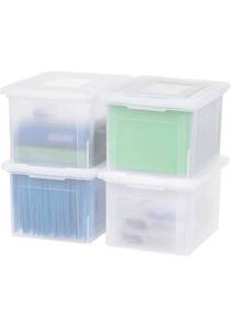 lot 70040 image: IRIS USA LetterLegal File Tote Box, 4 Pack, BPA-Free Plastic Storage Bin Tote Organizer with Durable and Secure Latching Lid, Stackable and Nestable, Pearl