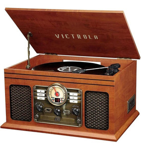 lot 23094 image: Victrola Nostalgic 6-in-1 Bluetooth Record Player & Multimedia Center with Built-in Speakers - 3-Speed Turntable, CD & Cassette Player, FM Radio  Wireless Music Streaming  Mahogany