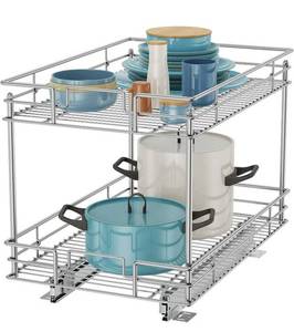 lot 23116 image: ROOMTEC Pull Out Cabinet Organizer, Kitchen Cabinet Organizer and Storage 2-Tier Cabinet Pull Out Shelves Under Cabinet Storage for Kitchen 11 W x 18 D, Chrome