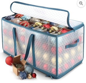 lot 23129 image: Hearth & Harbor Large Christmas Ornament Storage Box With Adjustable Dividers - Plastic Ornament Storage Container For 128 Holiday Ornaments or Decorations
