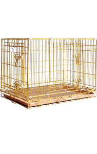 lot 34434 image: Gold Color Folding Design Dog Crate Puppy Kennel with Removable Floor Grid and Pull Out Tray Medium To Small Dogs