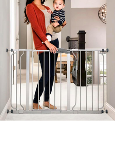 lot 34440 image: Easy Step 49-Inch Extra Wide Baby Gate, Includes 4-Inch and 12-Inch Extension Kit, 4 Pack of Pressure Mount Kit and 4 Pack of Wall Mount Kit, Platinum - Total Pack of 1