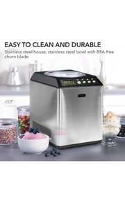 lot 34452 image: 2.1 Quart Capacity Upright Automatic Compressor Ice Cream Maker with Stainless Steel Bowl in Black